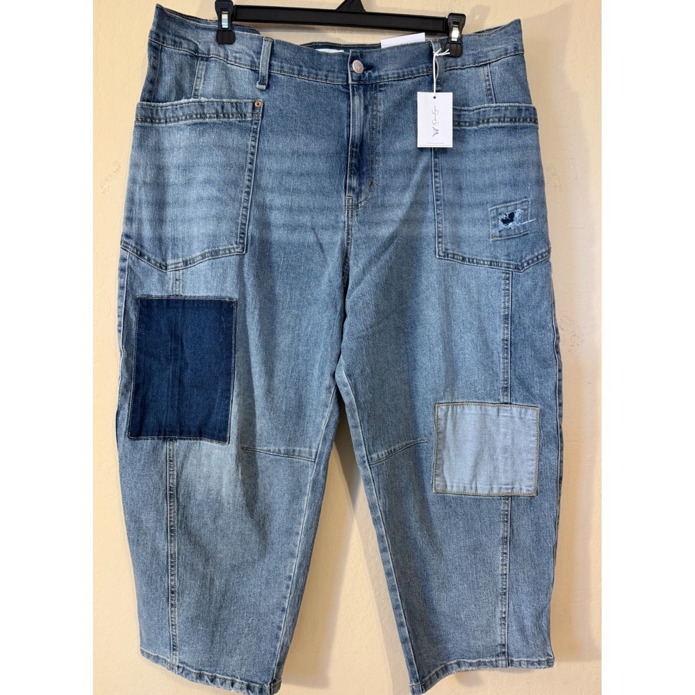 Jessica‎ Simpson Cherry Barrel Jeans Women 20W Patchwork Distress Cropped NEW